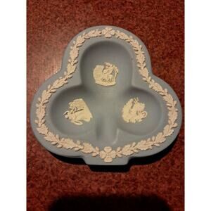 Wedgwood Ashtray Blue Jasperware Small Club Shape Dish Floral Border